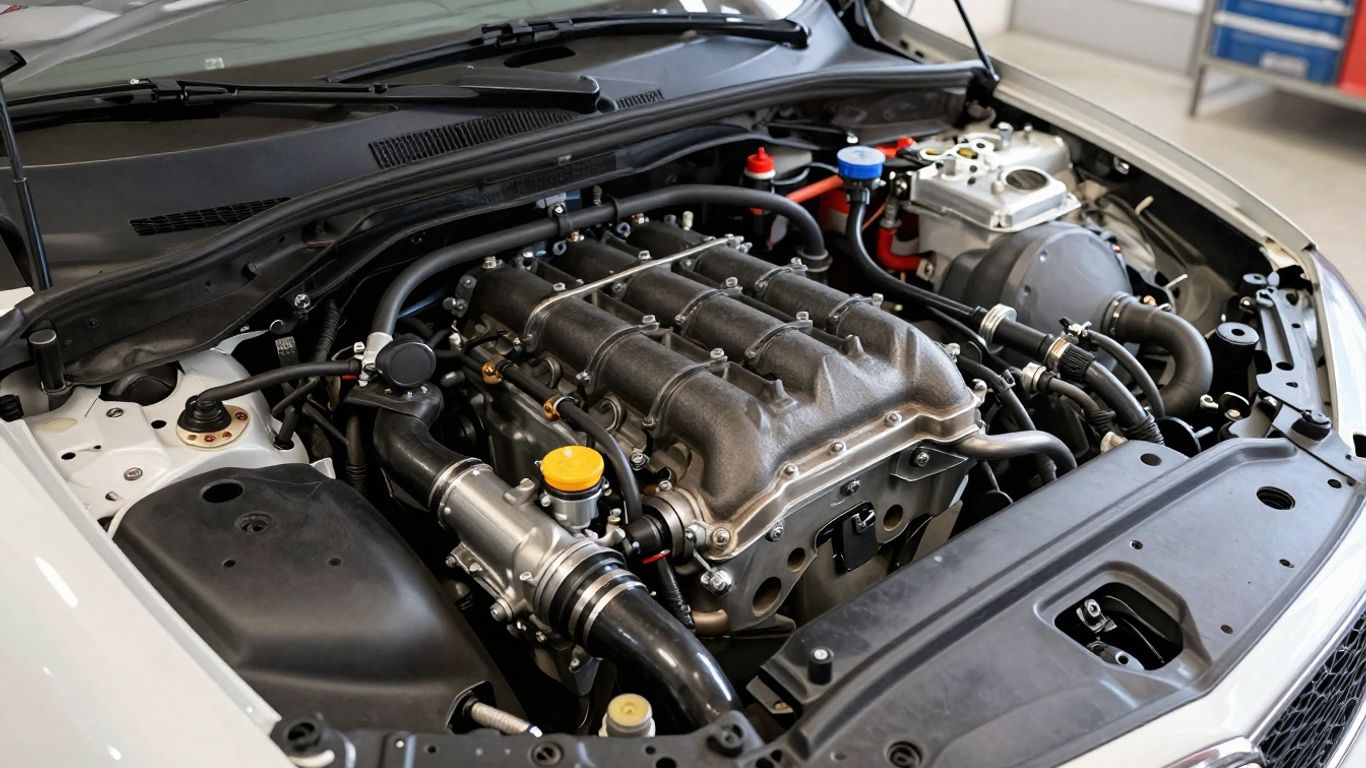 A complex engine manifold and air intake system