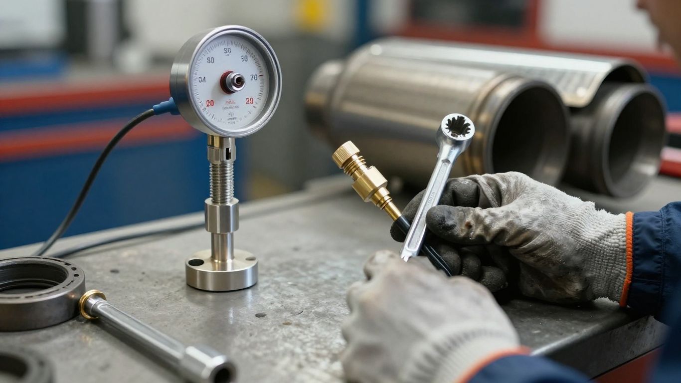 Replacement oxygen sensor beside vehicle exhaust components