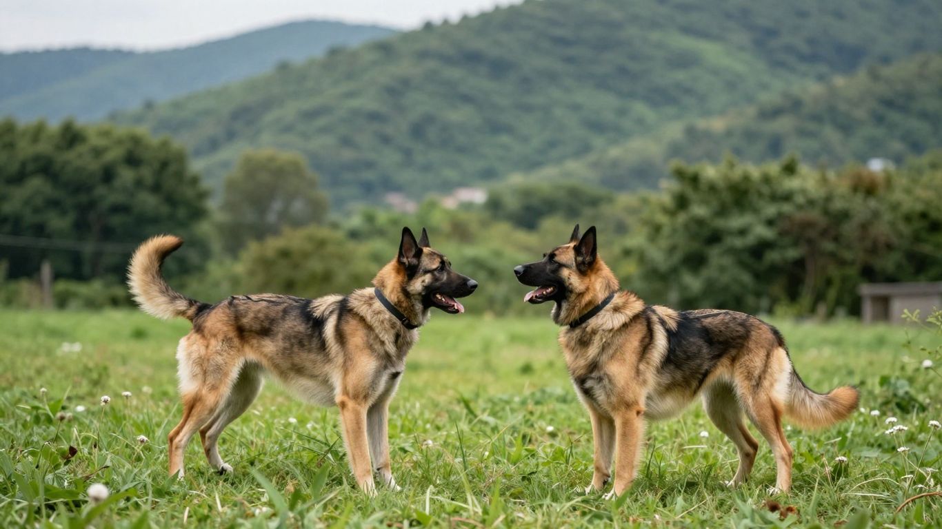 Dog and handler training outdoors in a natural setting.