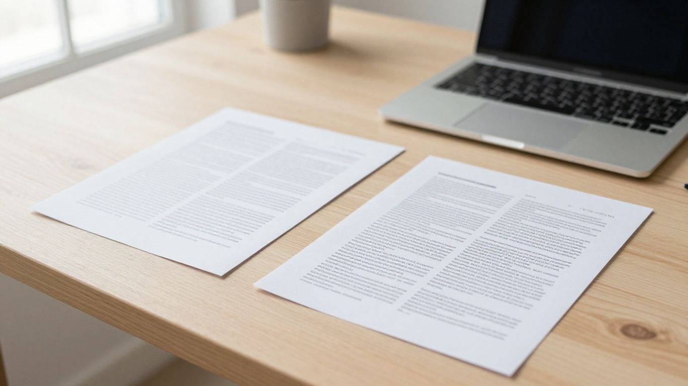 Writer reviewing two versions of a draft
