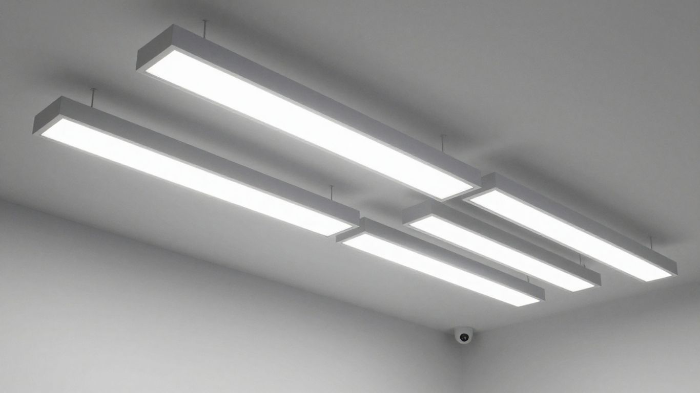 Commercial building interior with modern LED lighting upgrade.
