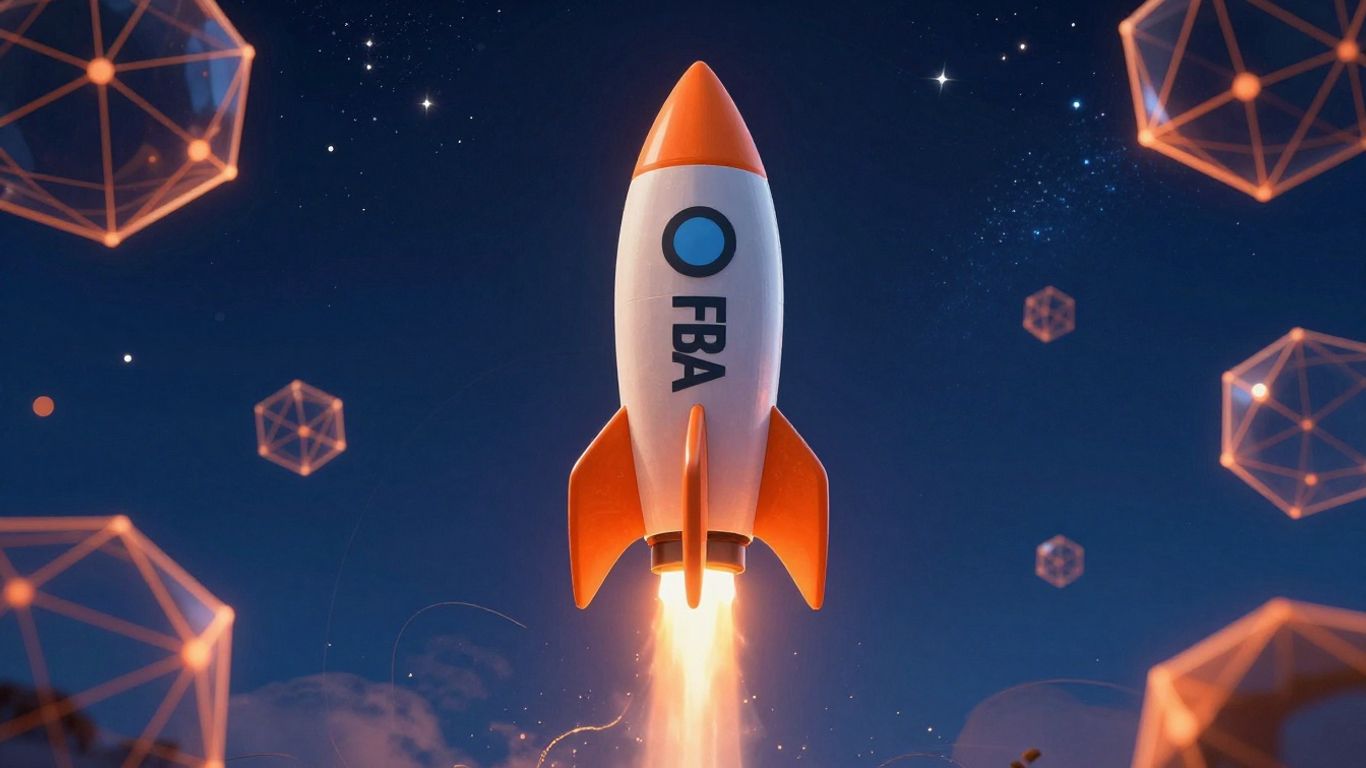 Rocket ship ascending, symbolizing Amazon FBA growth and innovation.