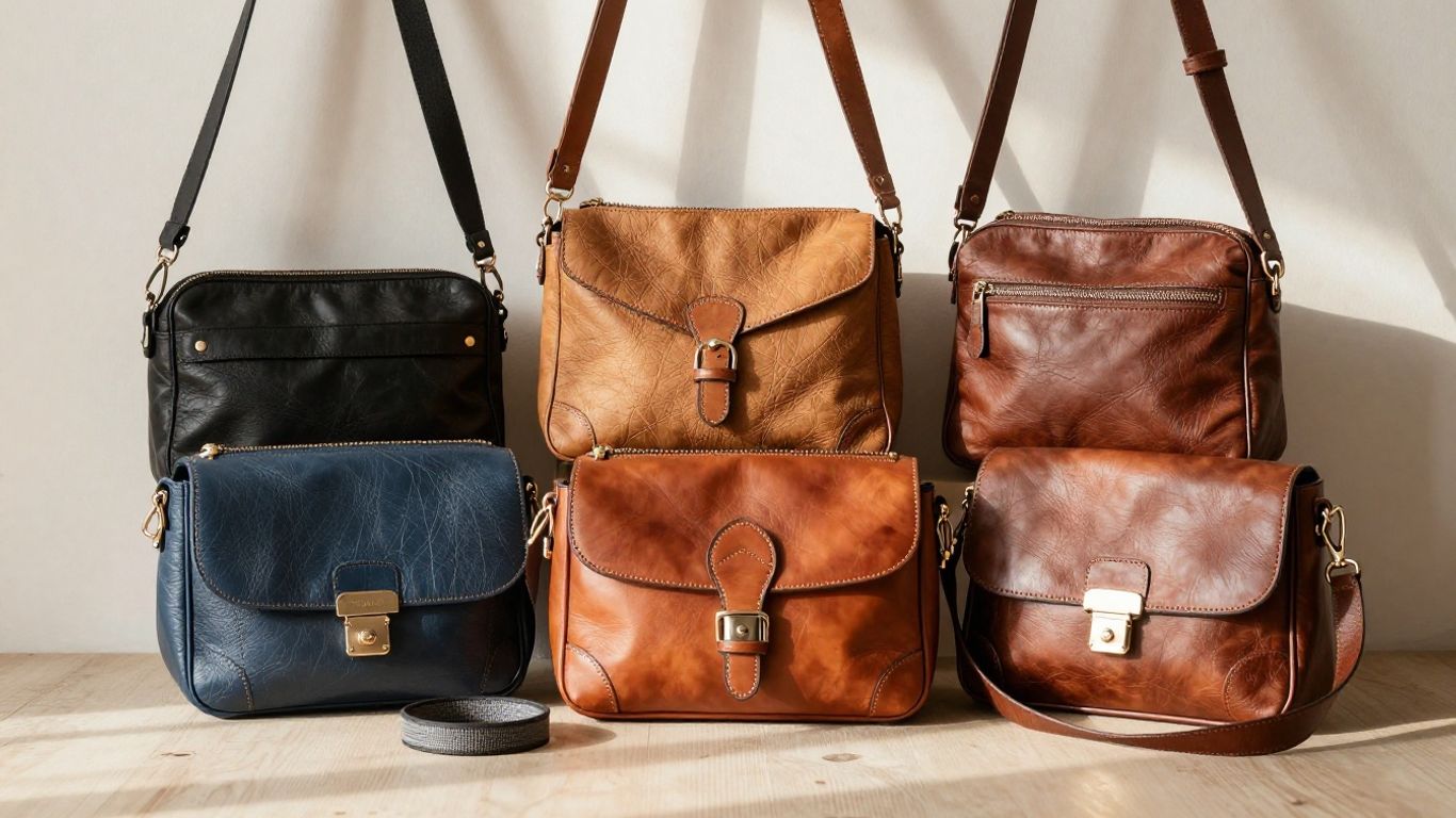 Stylish leather crossbody bags in various designs.
