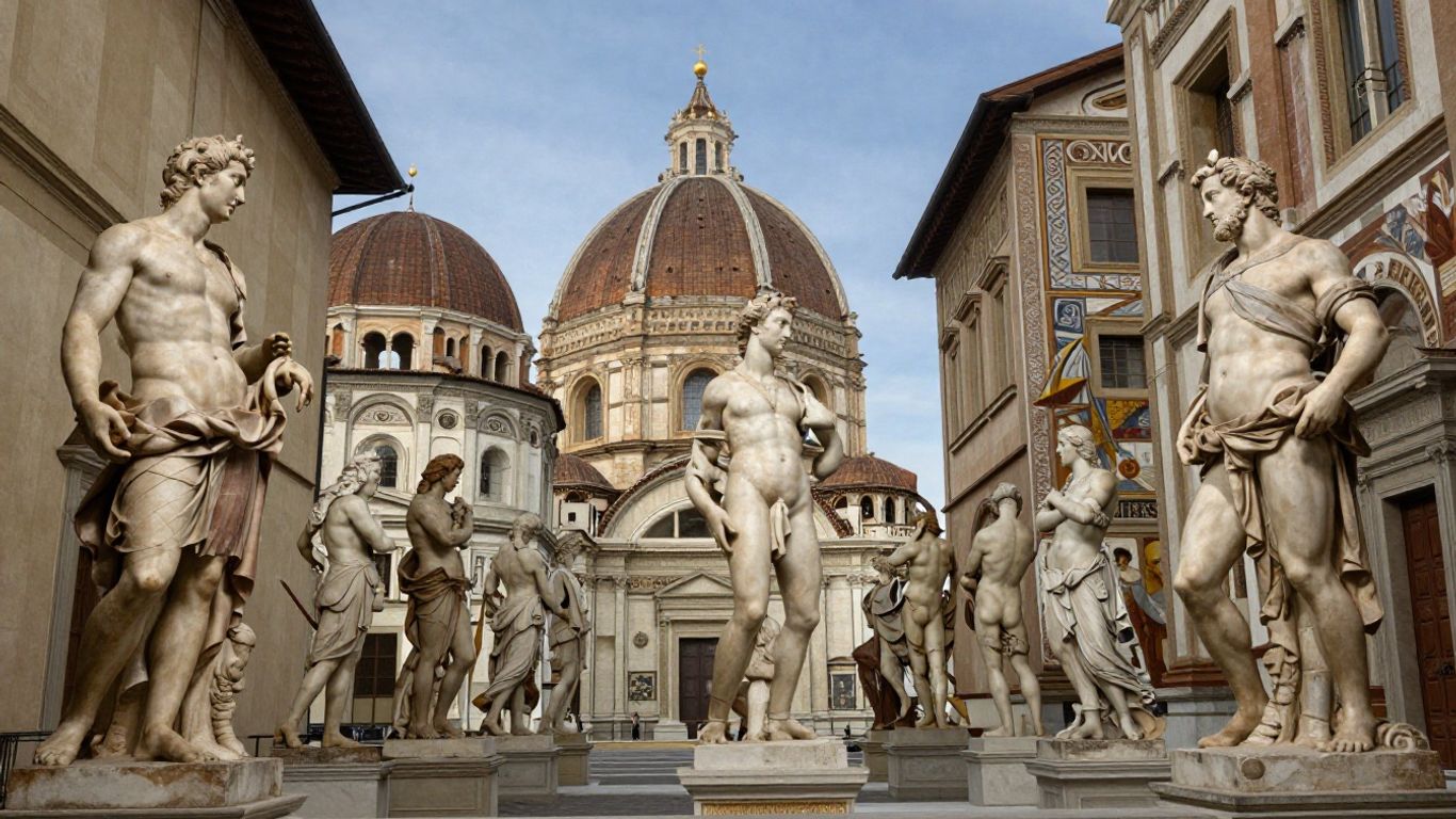 Renaissance Kunst und Architektur mit Skulpturen und Fresken