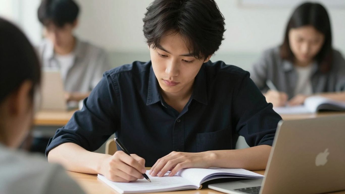 Person focused intently on a task at a desk.