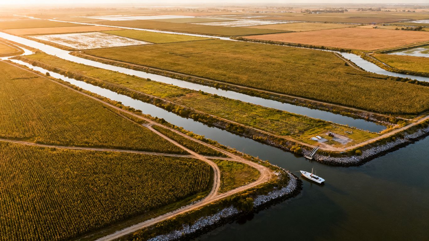 Drone planning over levees and fields