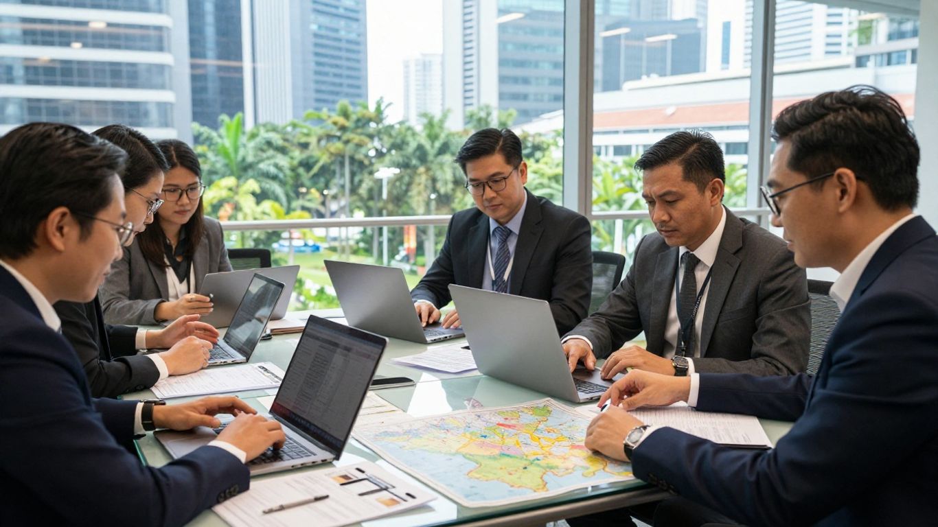 Business team planning regional B2B marketing strategy