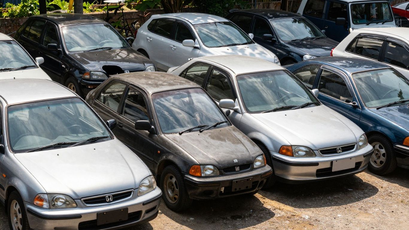 Honda cars at a wrecking yard on the Gold Coast.
