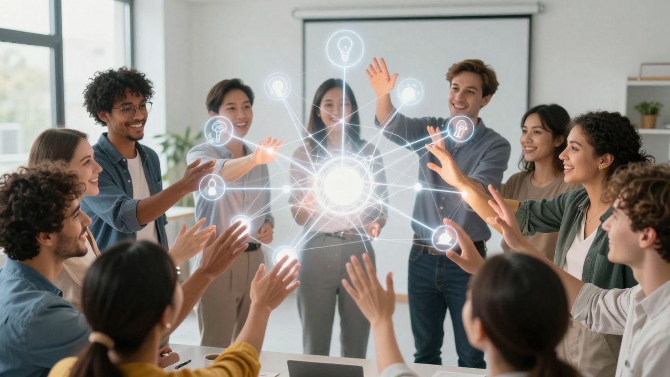 Idea management system. Team collaborating on ideas, innovation, creativity