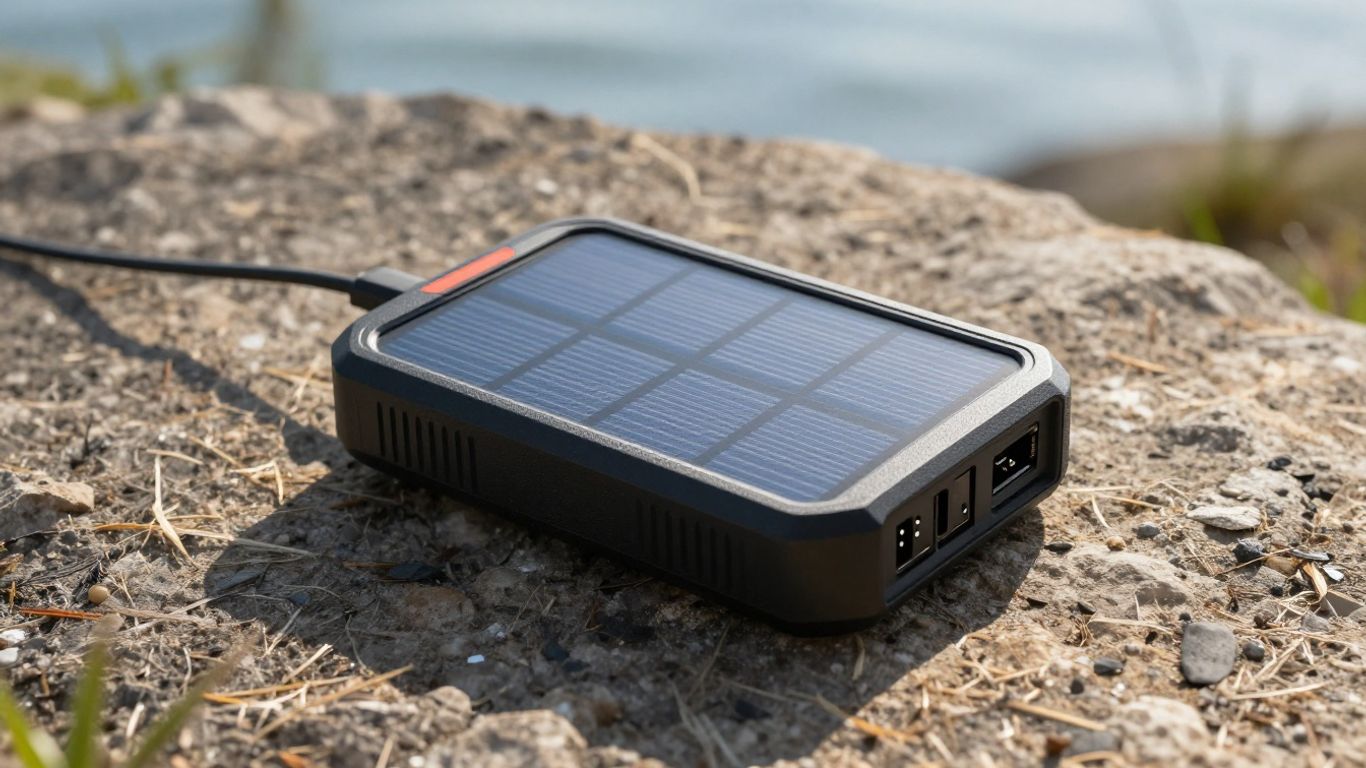 Batterie externe solaire 26800mAh en plein soleil.