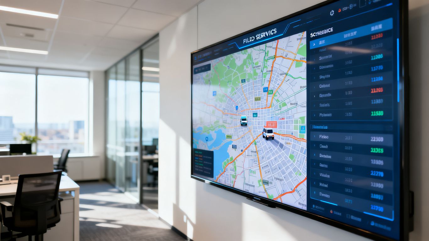 Digital dispatch board showing active technician assignments