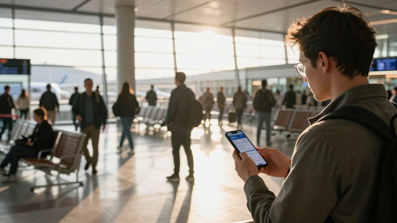 Traveler boarding near departure gate
