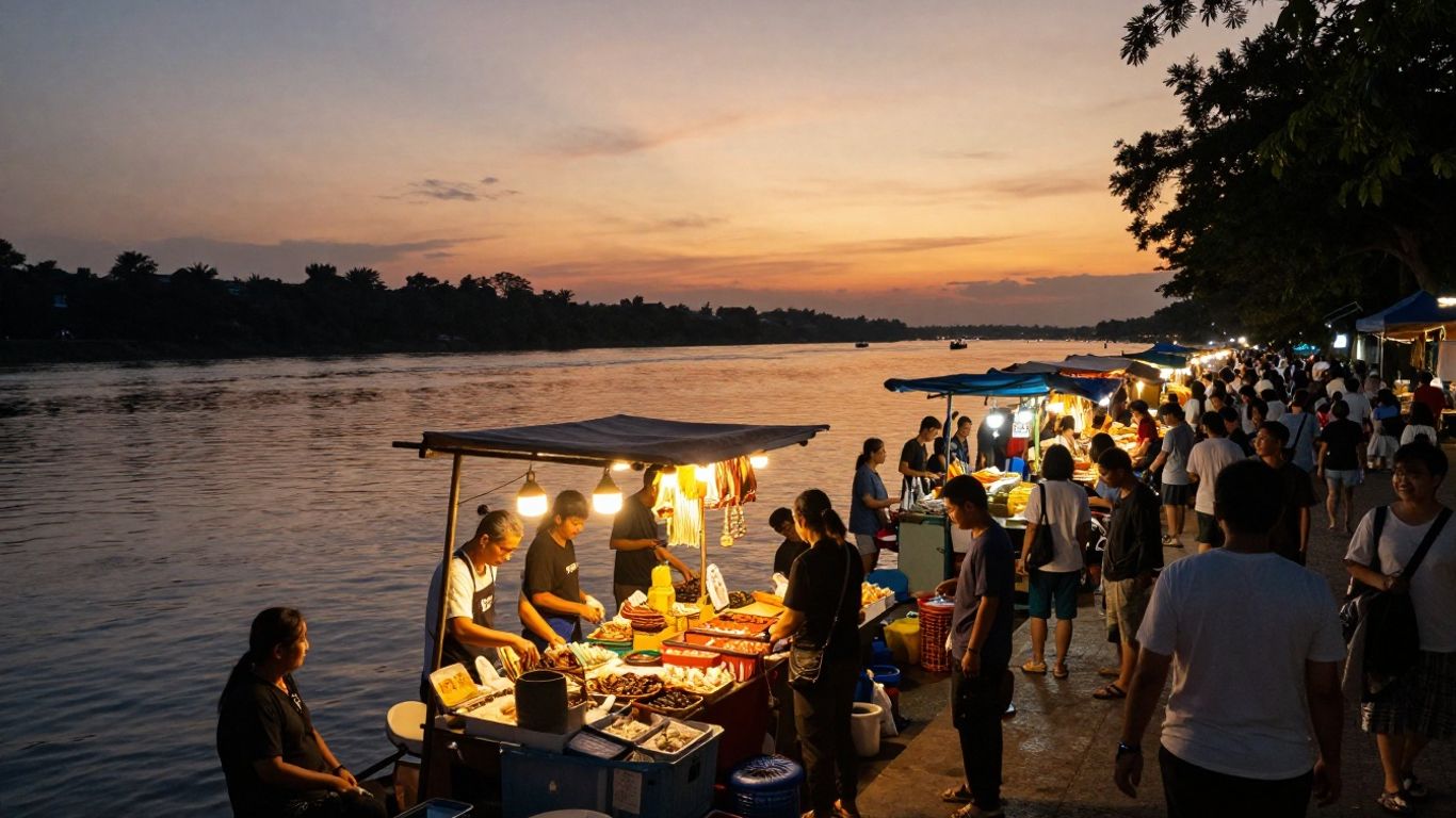 Evening market by the river