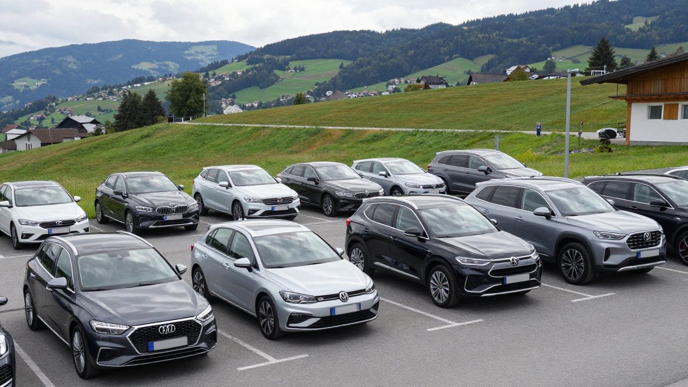 Verschiedene Autos auf einem Schweizer Händlerplatz