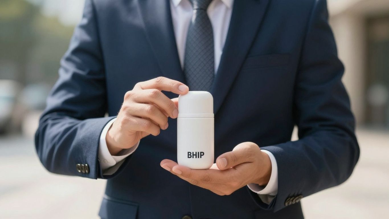 Persona exitosa con producto bHIP en entorno profesional.