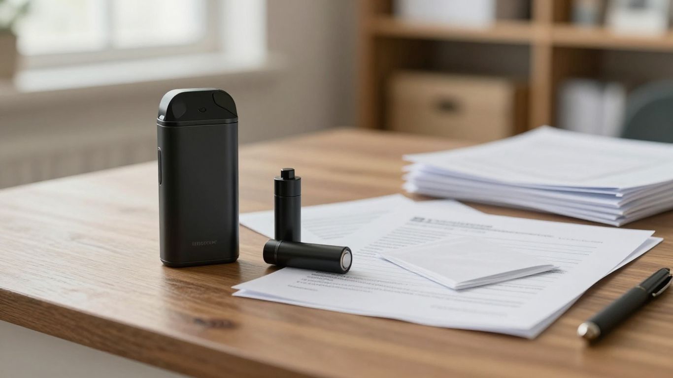Vape device specifications and battery paperwork