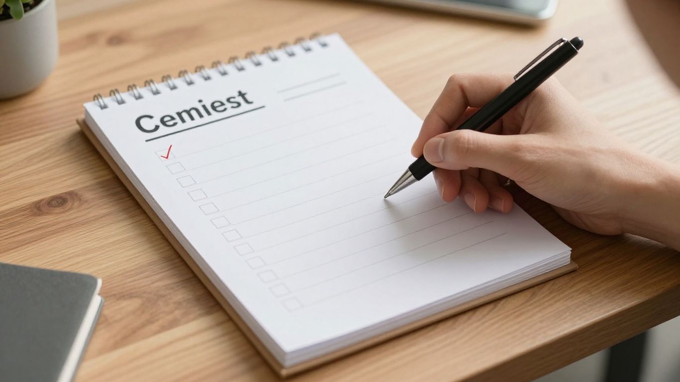 Checklist design with a hand and pen.