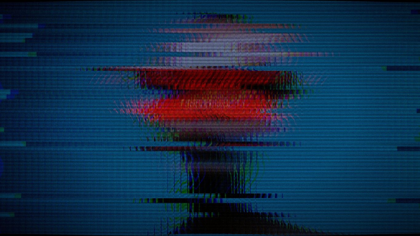 Abstract distorted red and white shape on blue background