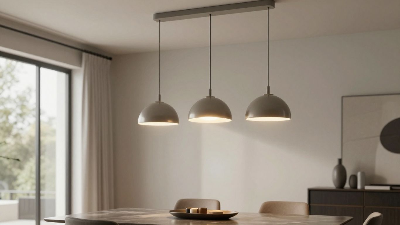 Elegant pendant lights hanging over a dining table.
