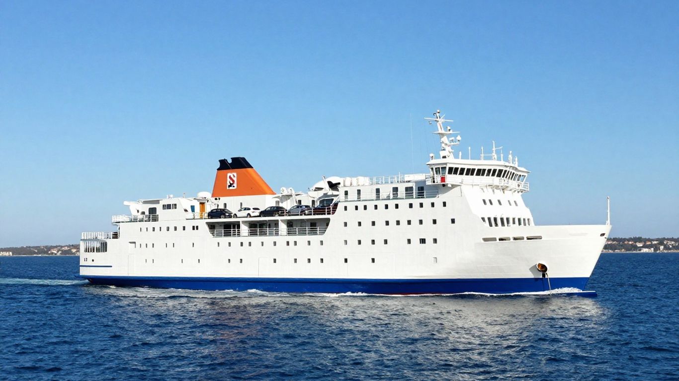 Car ferry sailing from UK to Europe across the sea.