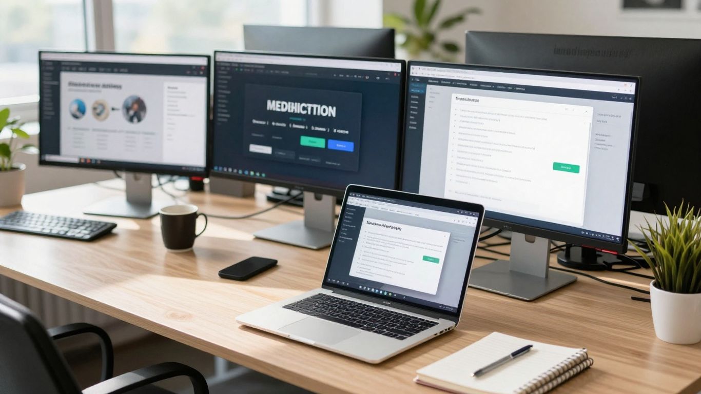 Affiliate marketing software comparison on computer screens.