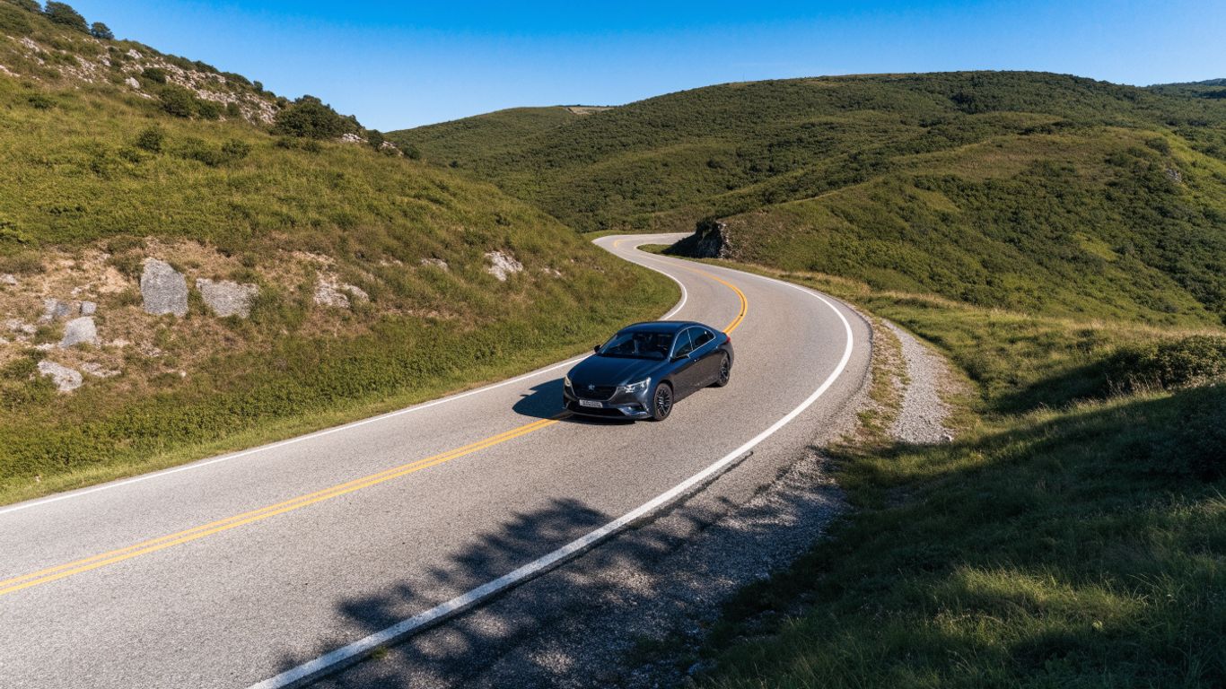 Car climbing a mountain road with careful driving