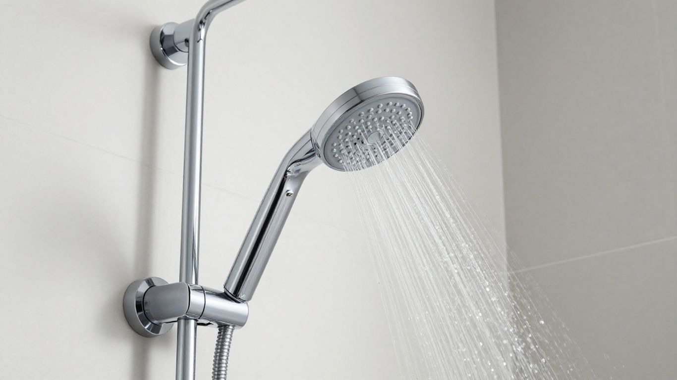 Sleek concealed thermostatic shower valve with water flowing.
