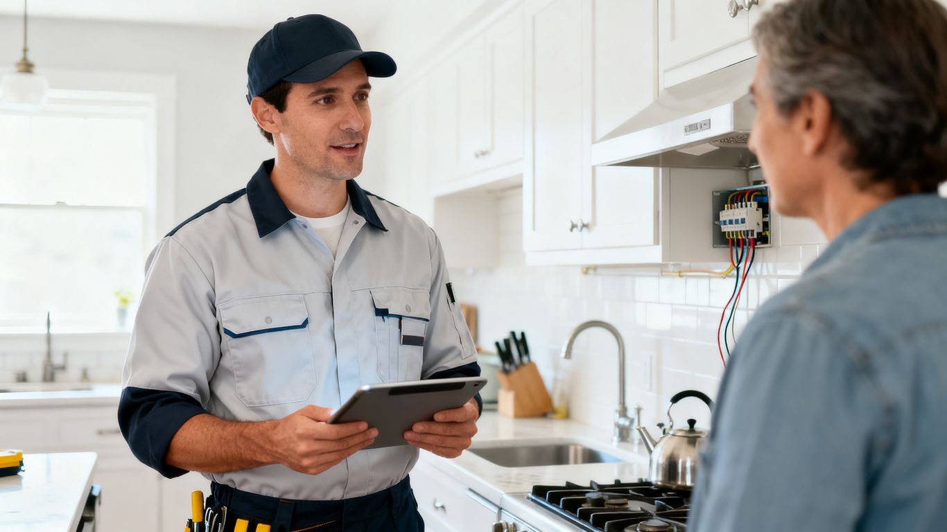Technician explaining service on tablet