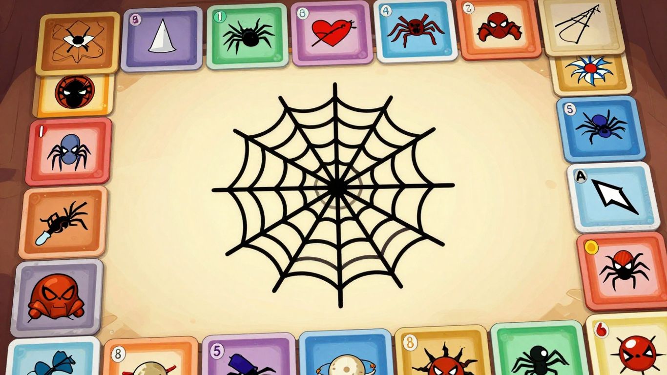 Spider Cards game layout with strategic card arrangement.