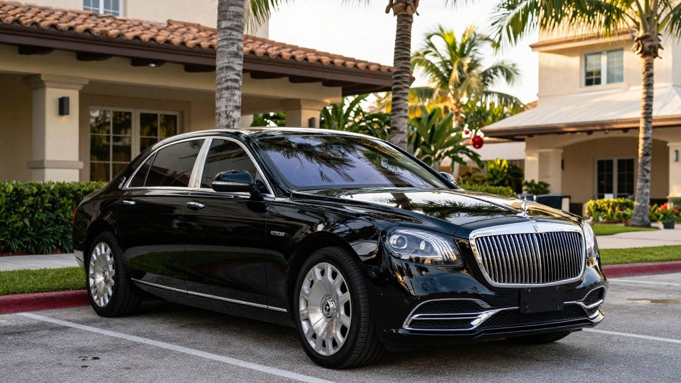 Luxury black sedan waiting beside Palm Beach gardens