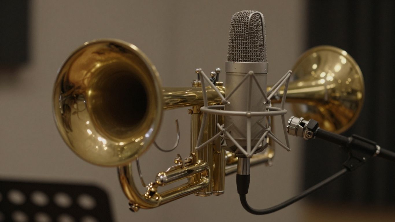 Blechbläser und Mikrofon im Heimstudio