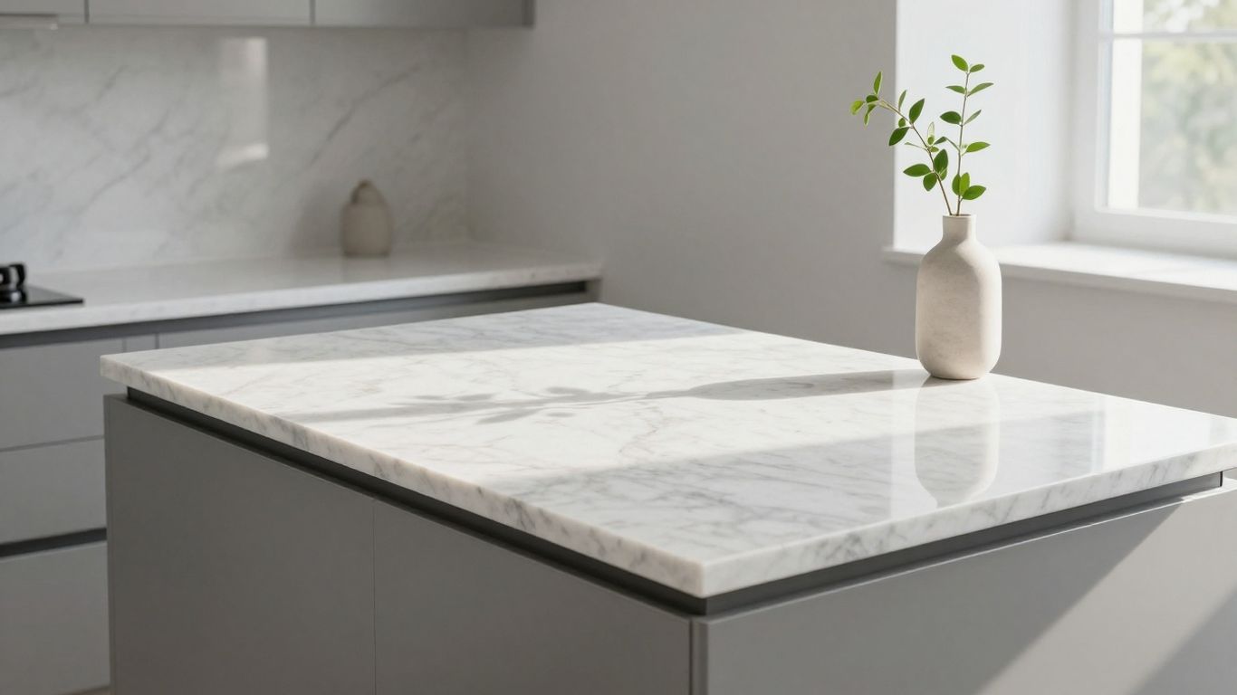 Modern kitchen with a 4 meter quartz worktop.