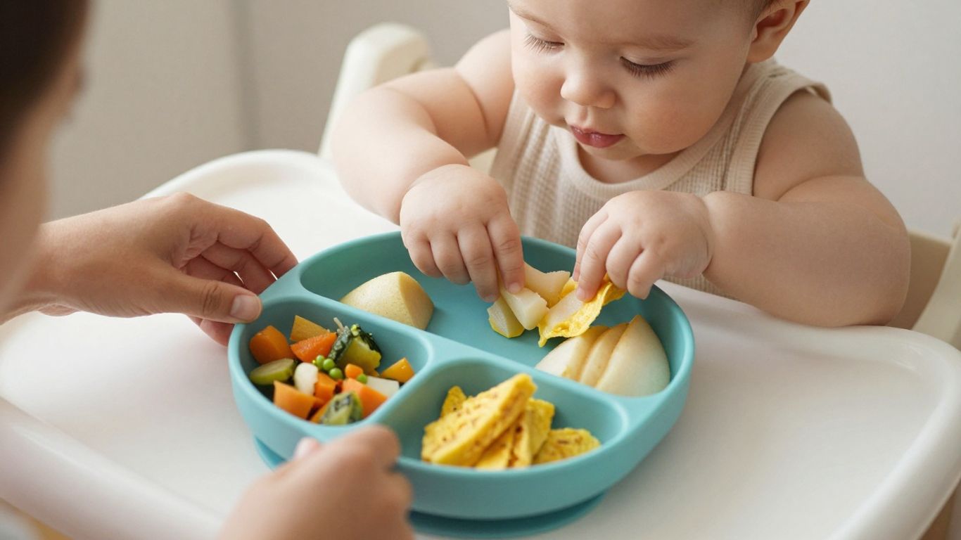 Bebé explorando una comida casera saludable