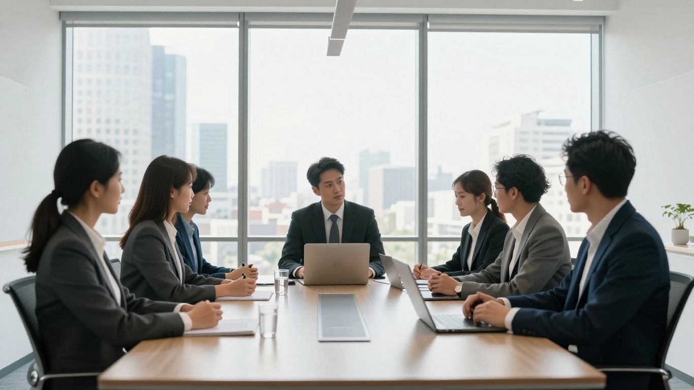 Digital marketing team planning strategy in a modern office.