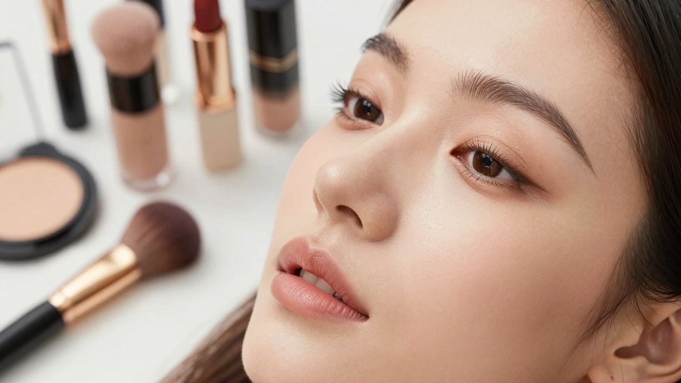 Woman with clear skin and makeup