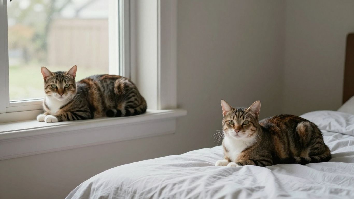 Two cats watching each other calmly indoors