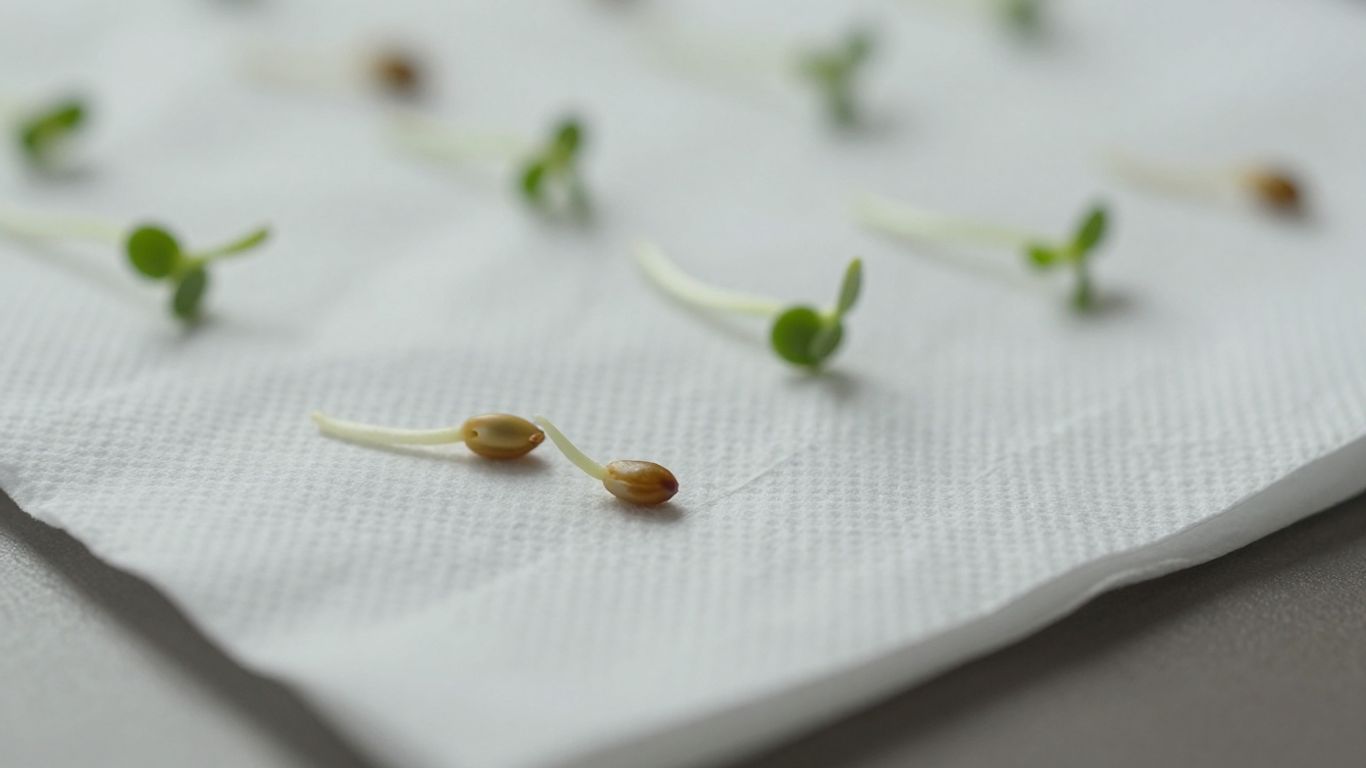 Samen auf feuchtem Papier mit ersten Keimen