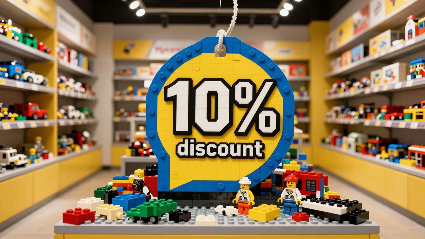 Boutique LEGO avec affiche de vente à -10%.