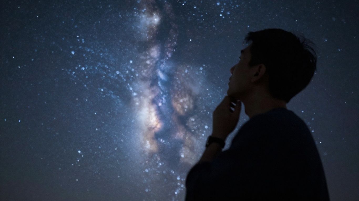 Person looking at starry night sky for rising sign.