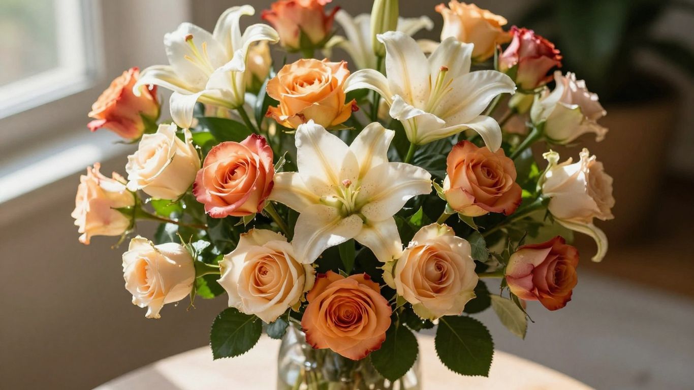 Vibrant bouquet of fresh flowers in a vase.