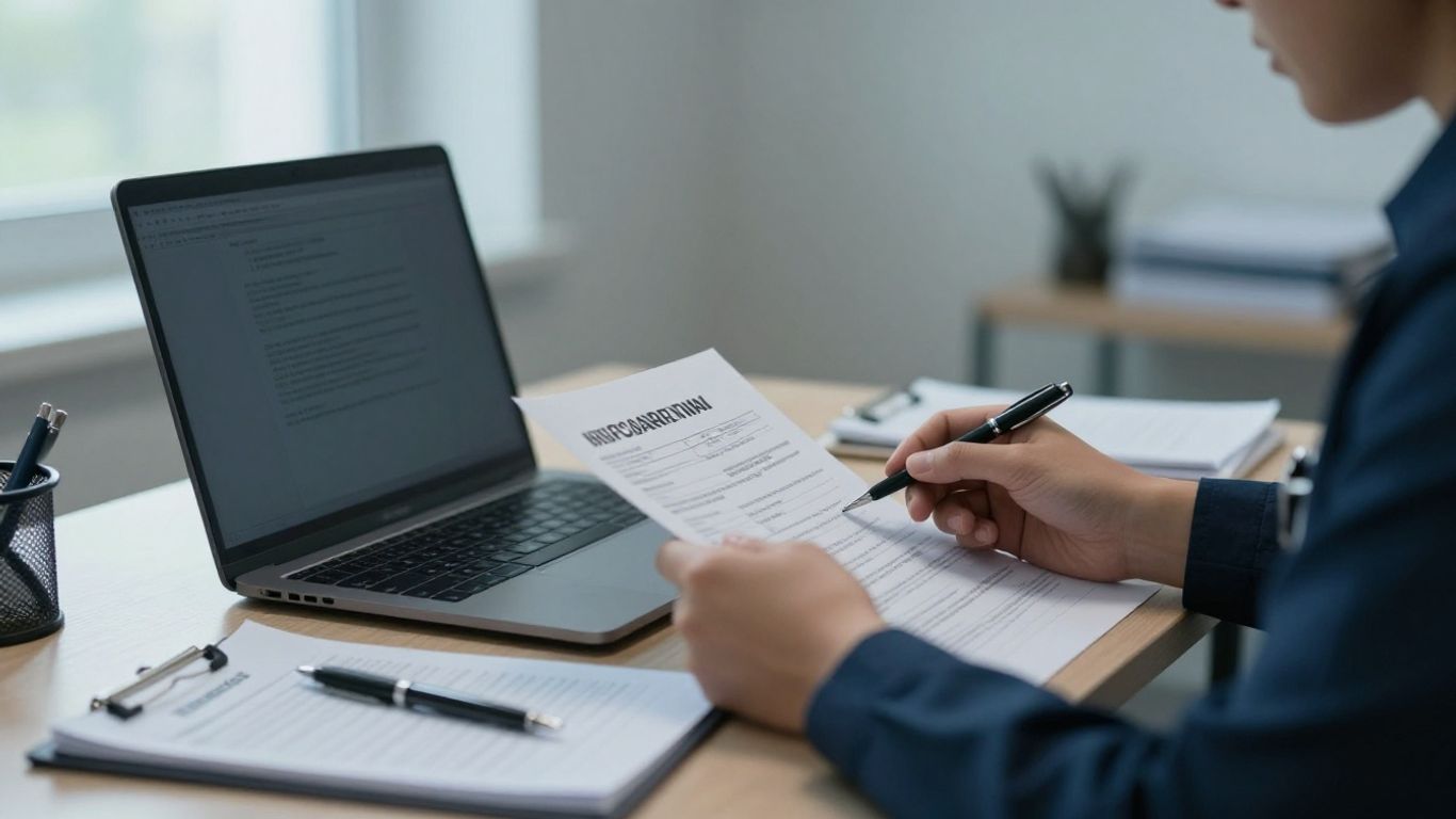 Clinician reviewing insurance documentation at desk