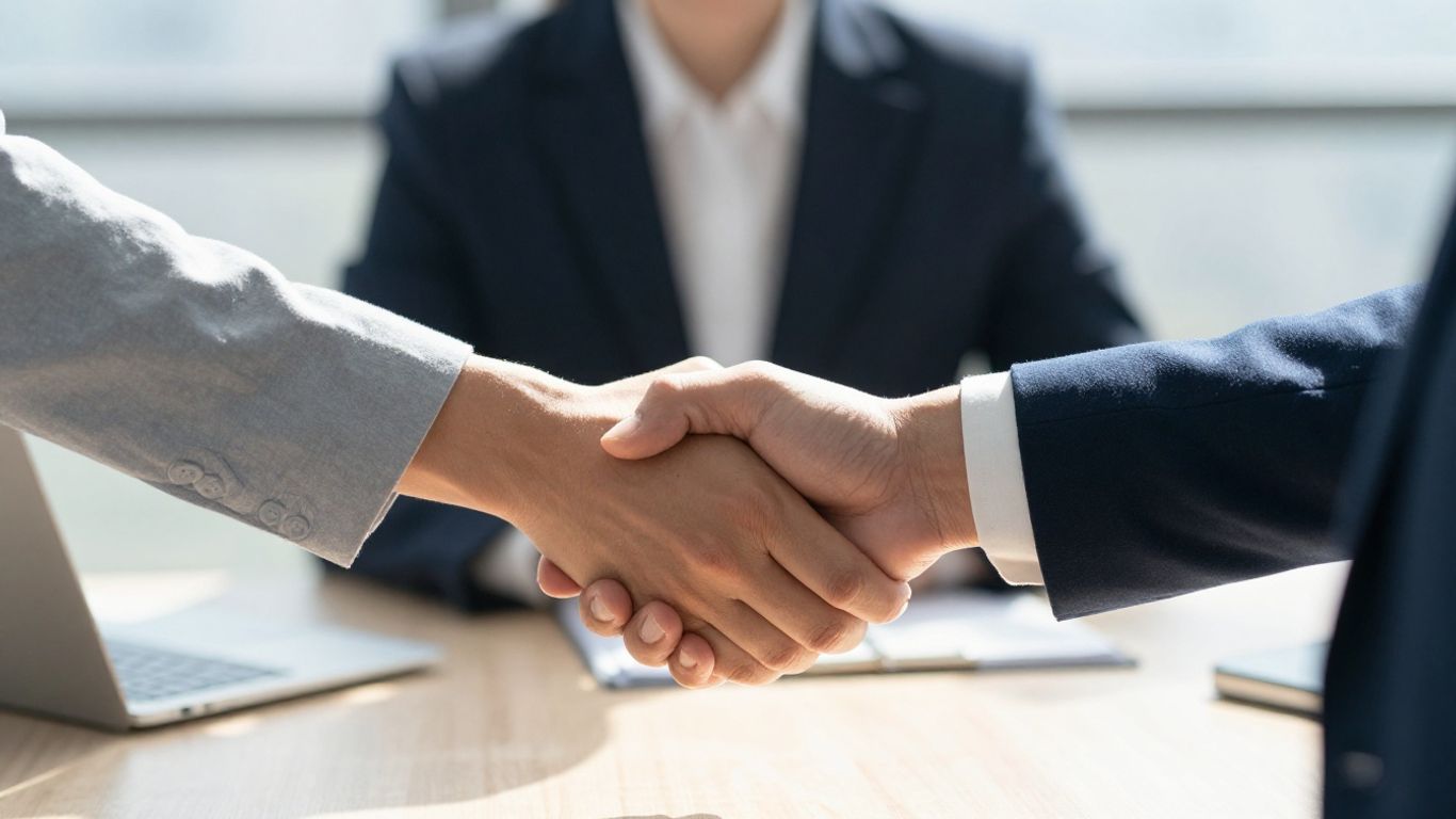 Handshake symbolizing a successful business partnership and growth.