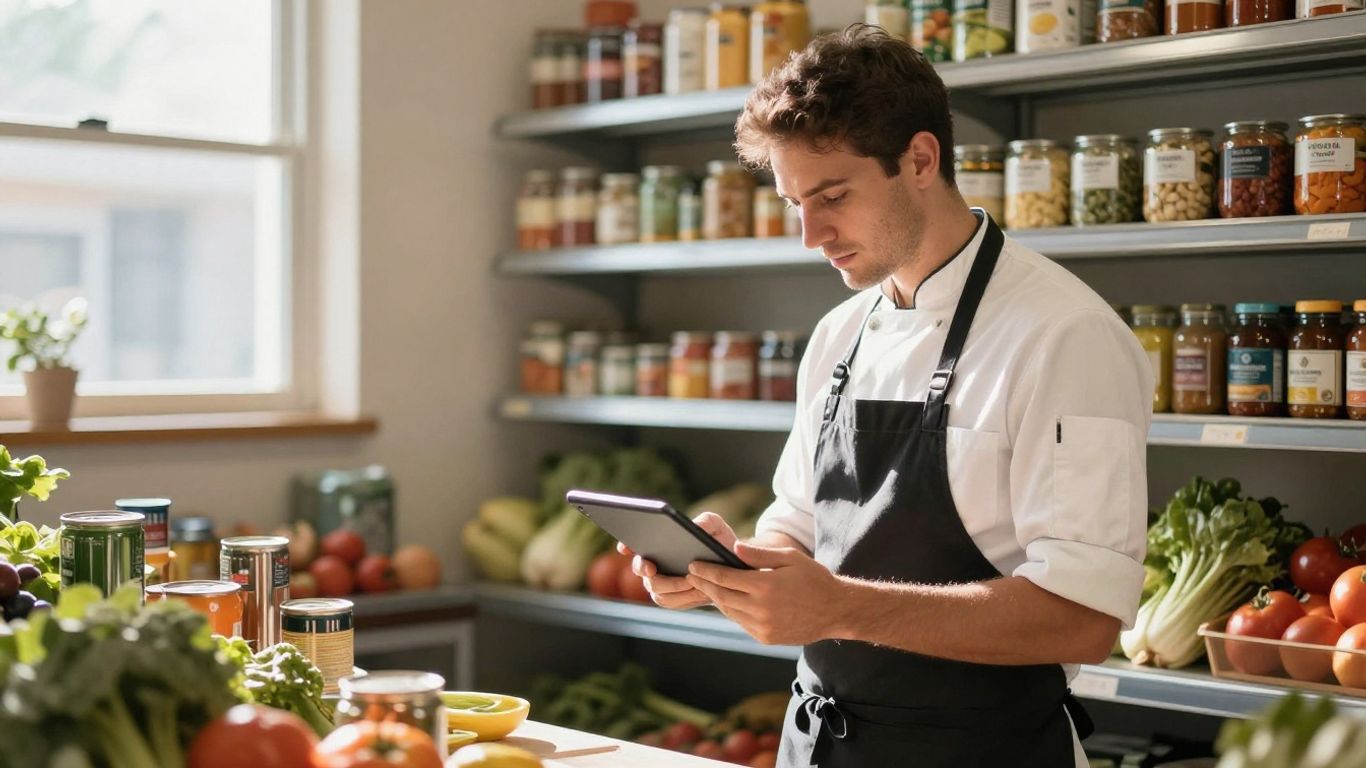 Un cuisinier effectuant un inventaire précis des produits