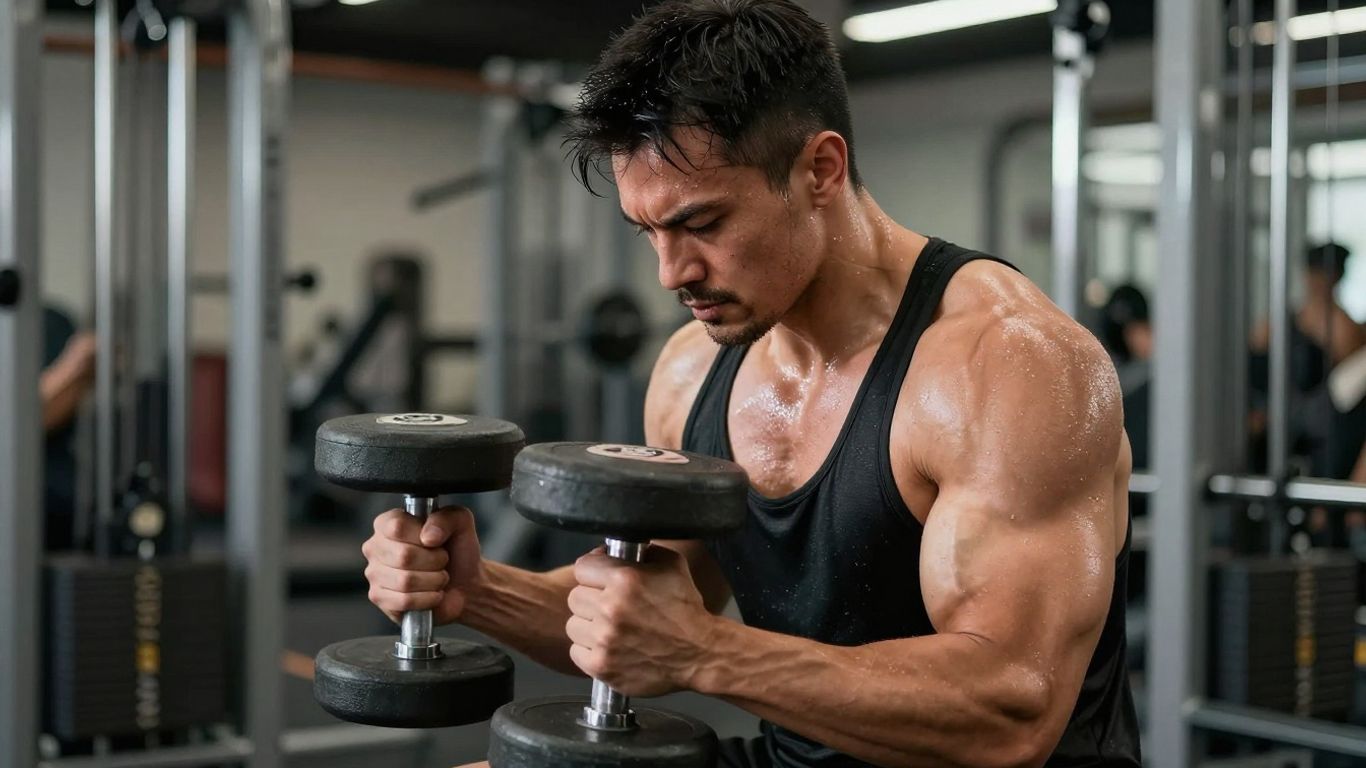 Man lifting weights to build muscle.