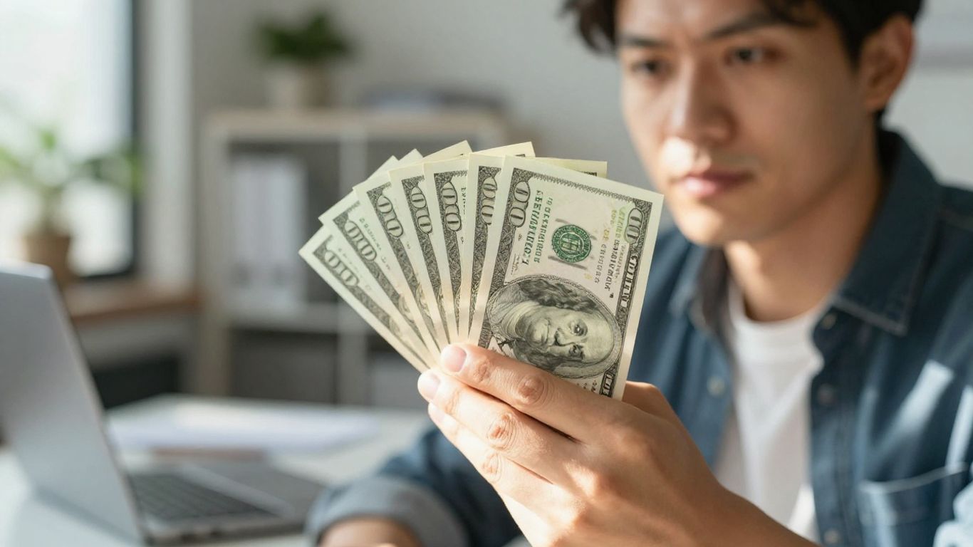 Person holding cash, business loan concept