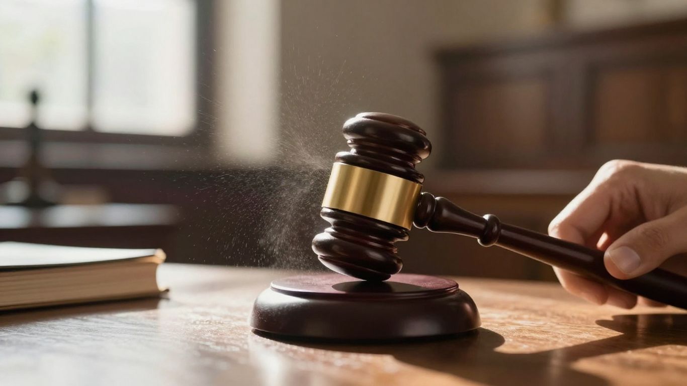 Gavel striking block in courtroom