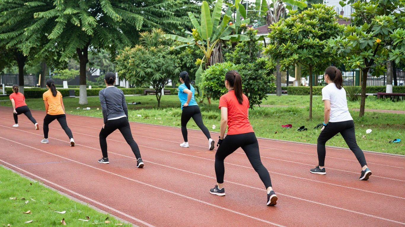 Runners stretching before a session