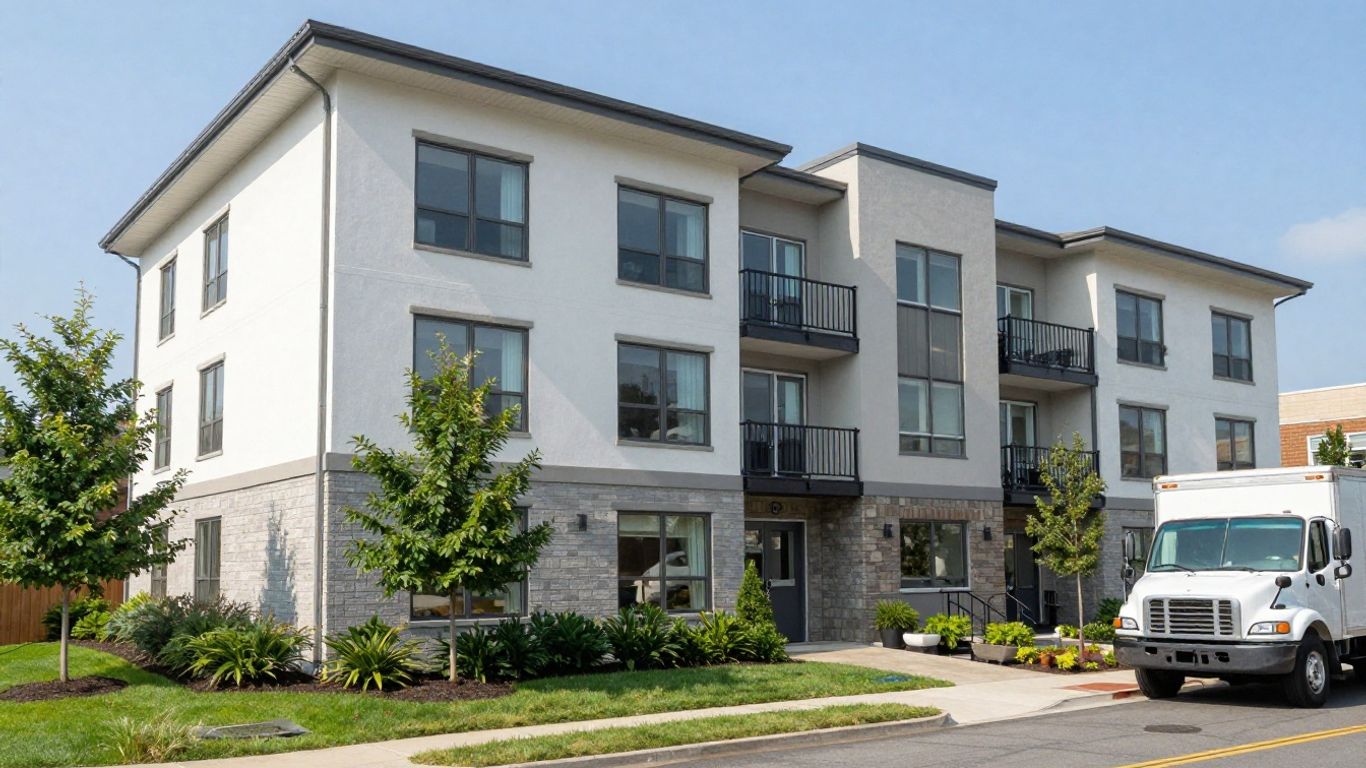 Cheektowaga NY apartment complex with moving truck.