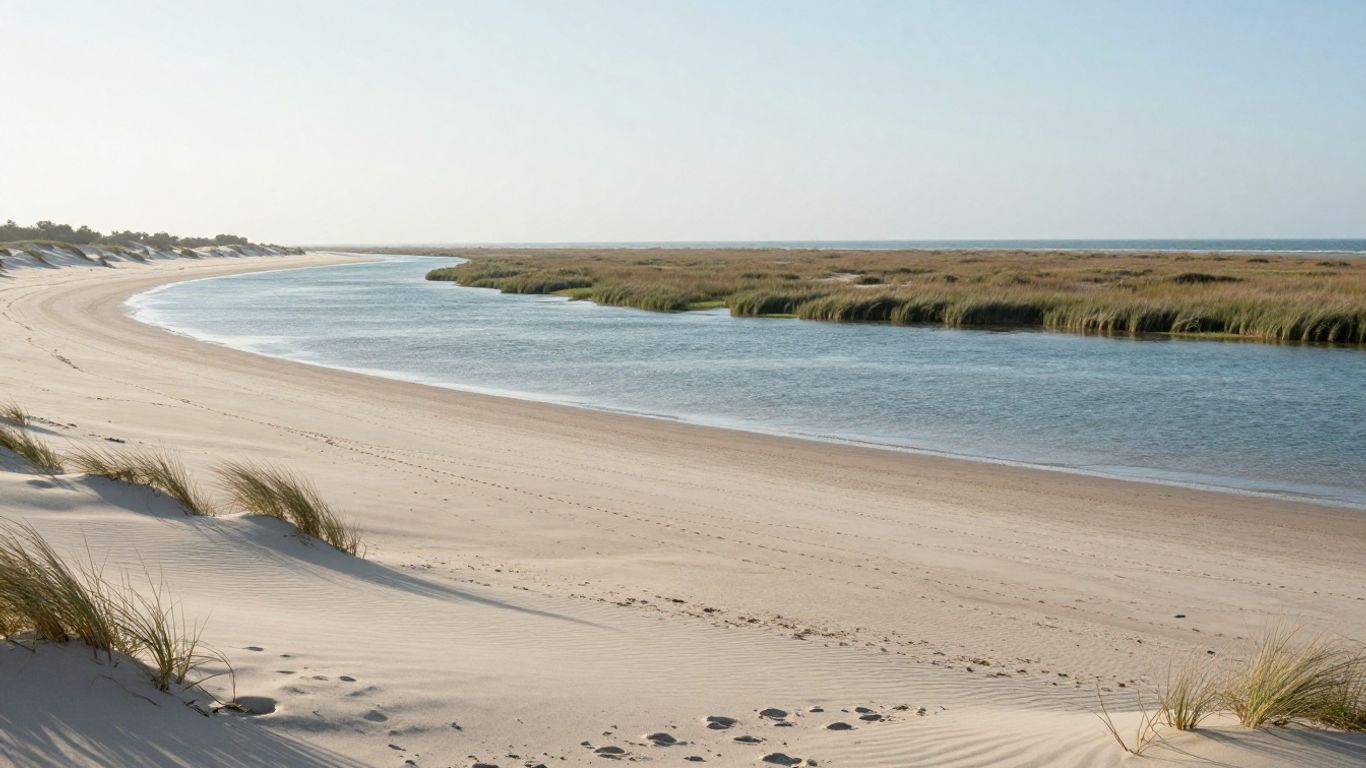 Wide Camargue beach beside Rhône wetlands