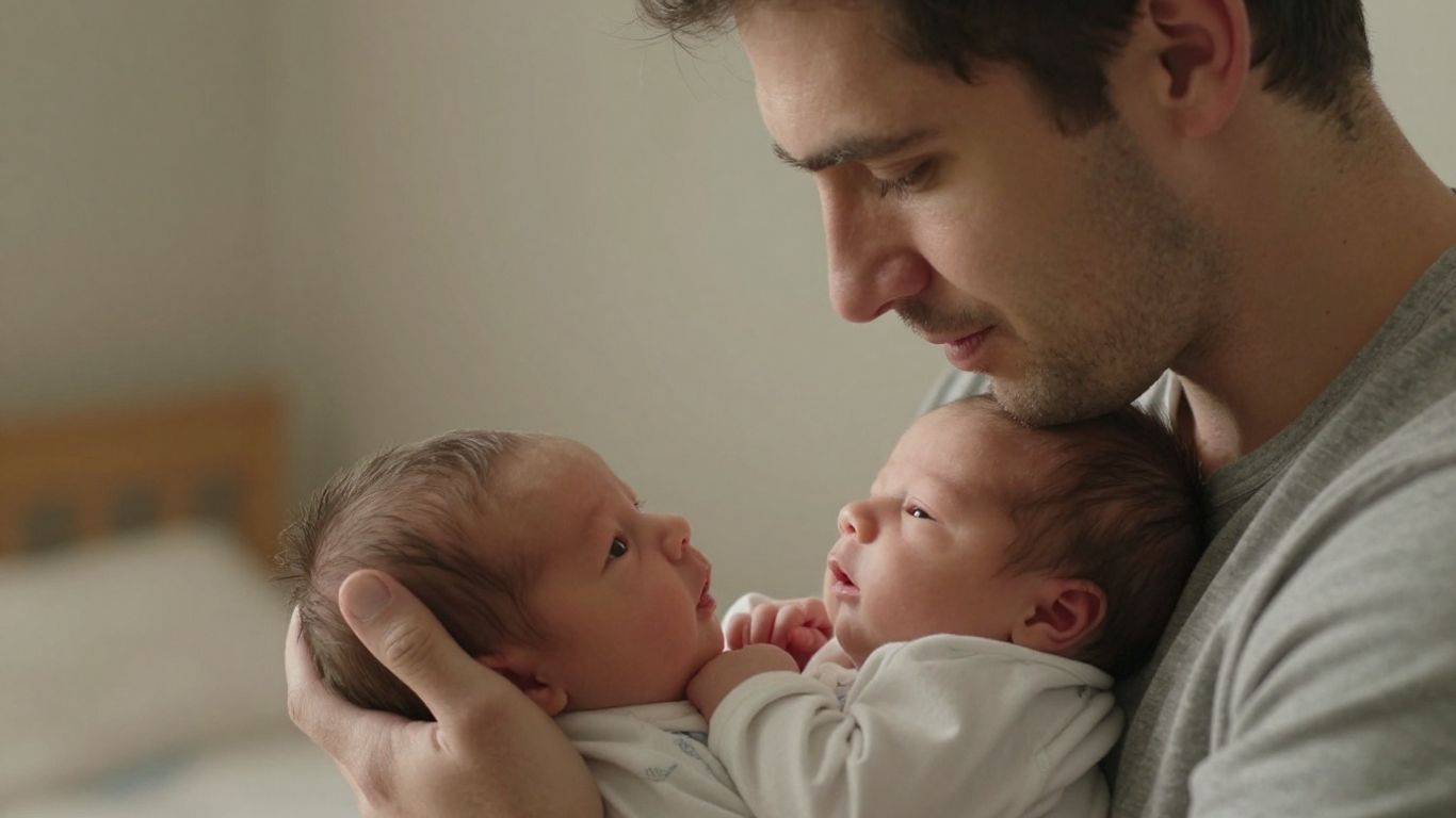 New father holding his newborn baby with love.